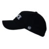 A black hat with a white logo on it.