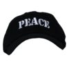 A black hat with the word peace written on it.