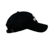 A black hat with a white logo on it