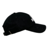 A black hat with a white logo on it.
