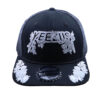 A black and white cap with the name " keejus ".