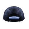 A black hat with a white and blue logo on it