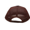 A brown hat with a black and white logo on it