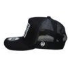 A black hat with a white logo on it
