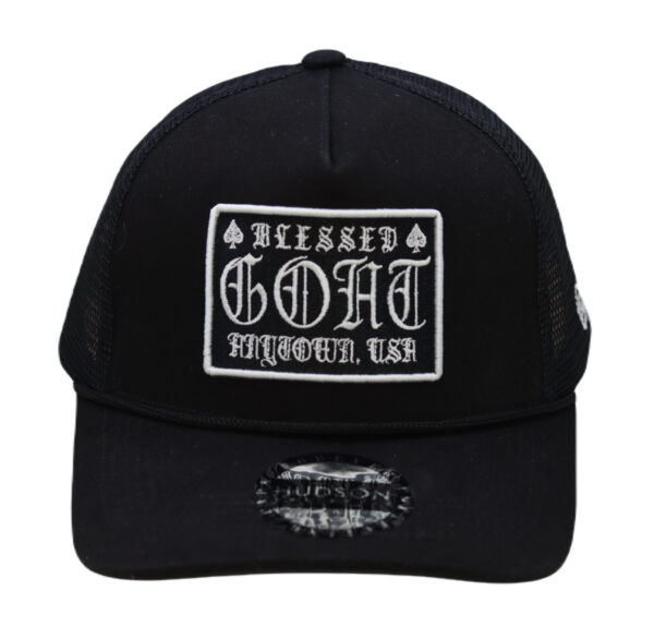A black hat with a patch on it