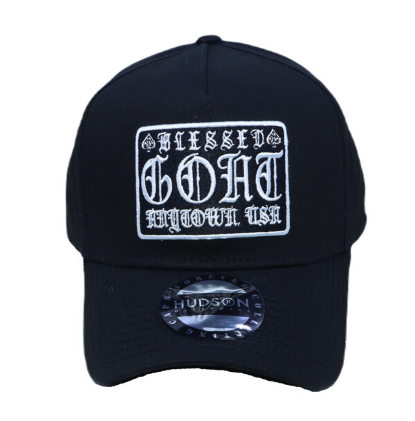 A black hat with a patch on it