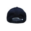 A black hat with a white and blue logo on it.