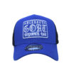 A blue and black hat with the words " blessed to be born around you ".