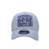 A white hat with a patch on it