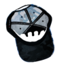 A black and white hat with a skull on it