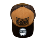 A brown and black hat with the words " prosperity " on it.