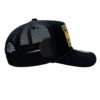 A black hat with a patch on the side of it.