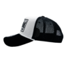 A black and white hat with the words " detroit " on it.