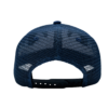 A blue hat with a black mesh back.